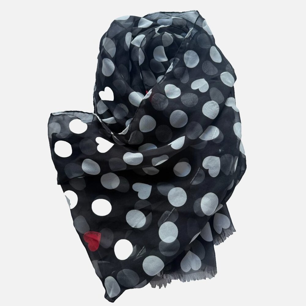 Dolce & Gabbana D&G Heart Polka Dot Black White and Red Silk Scarf RARE